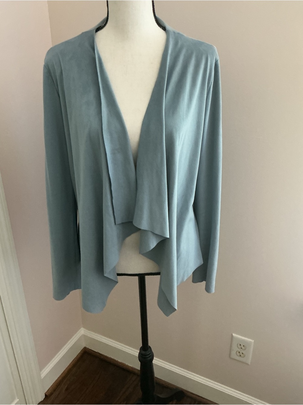Zara Pale Blue Draped Open-Front Cardigan